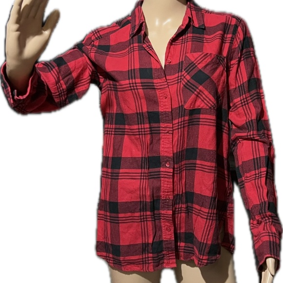 Express Red Plaid Flannel Shirt - Picture 1 of 7